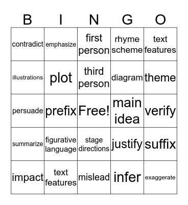 STAAR Vocabulary Bingo Card