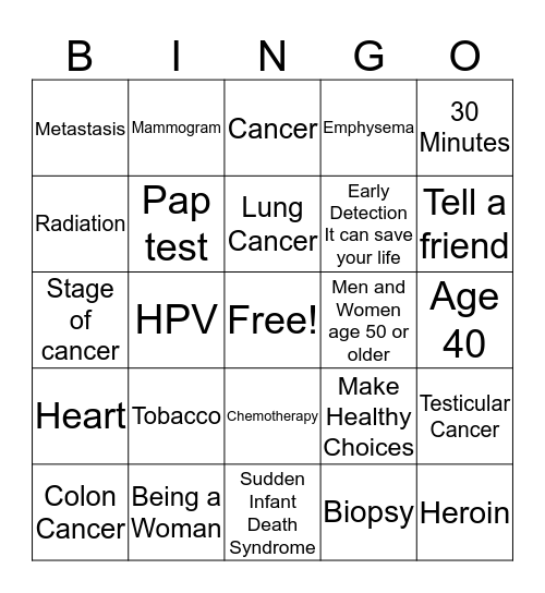 Cancer Basics Bingo Card