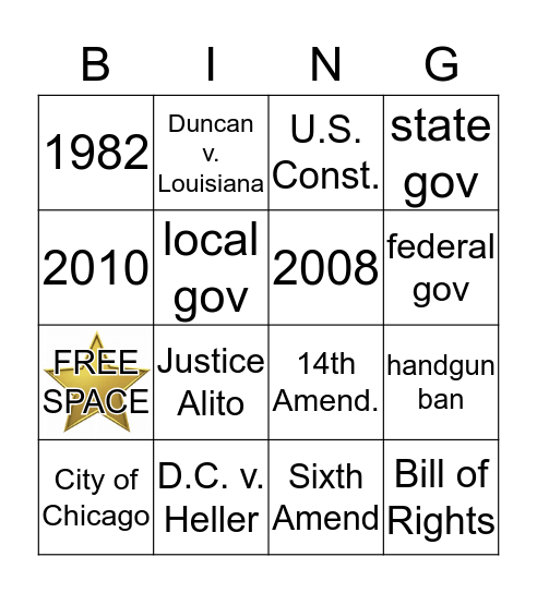 McDonald v. City of Chicago Bingo Card