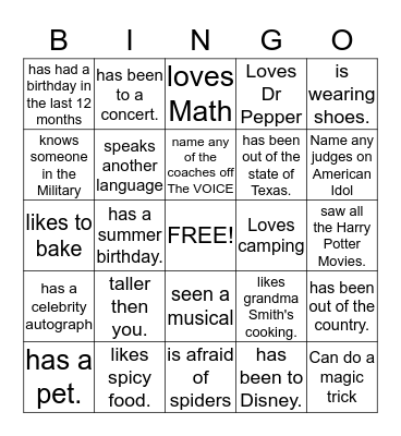 Untitled Bingo Card
