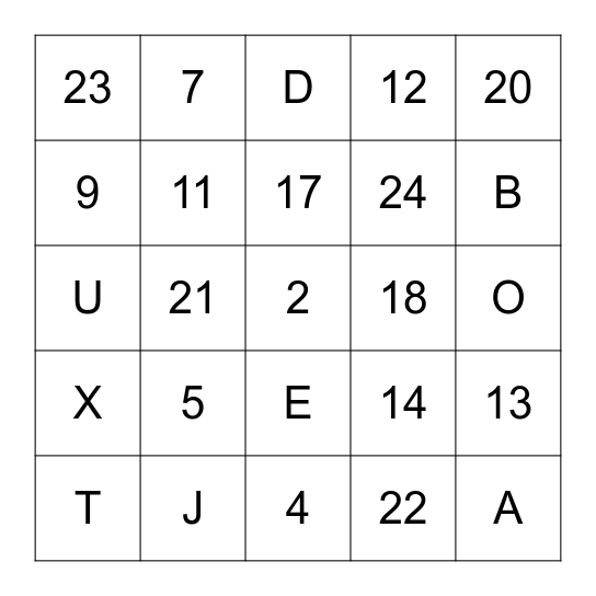 LOS NUMEROS Y LAS LETRAS Bingo Card