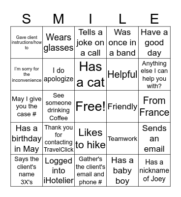 Customer Service Bingo Card