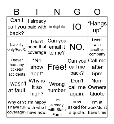 Sales Bingo Card