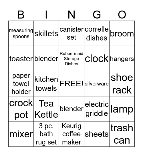 Wedding Shower Bingo Card