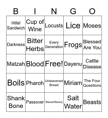 SEDER BINGO Card