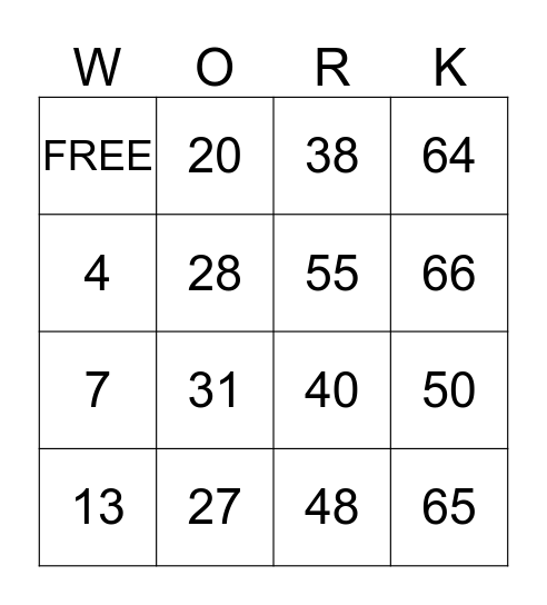 WORK BINGO Card