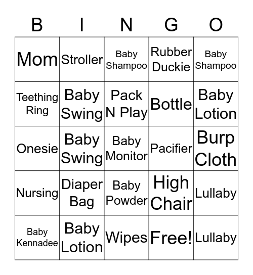 Kiara's Baby Shower Bingo Card
