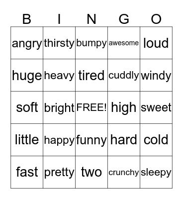 Adjectives Bingo Card