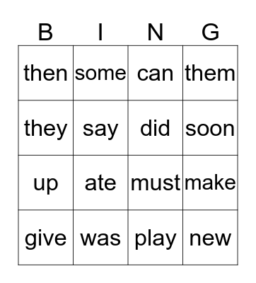 Kindergarten Sight Words Bingo Card