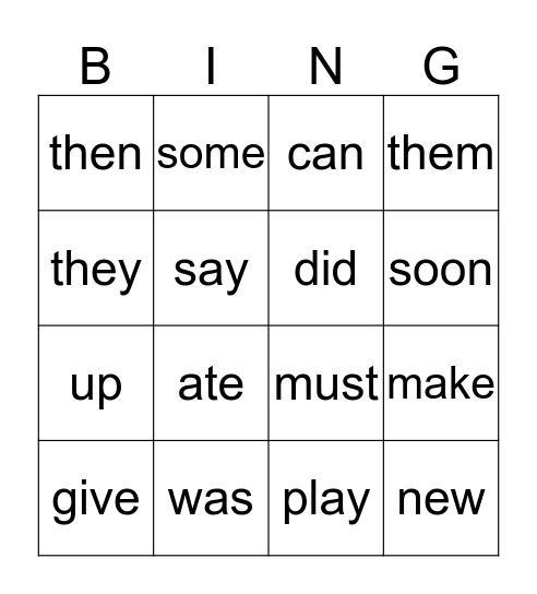 Kindergarten Sight Words Bingo Card