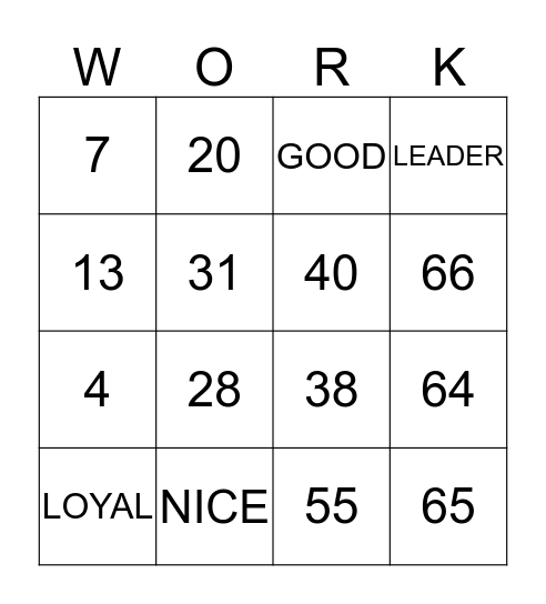 WORK Bingo Card