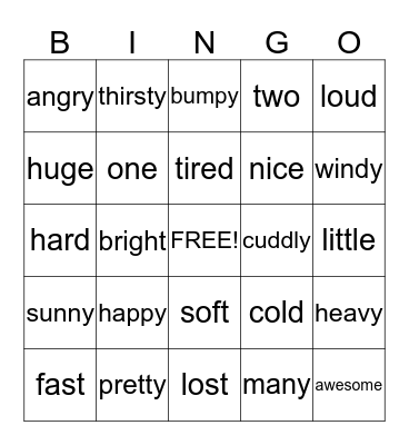 ADJECTIVES Bingo Card