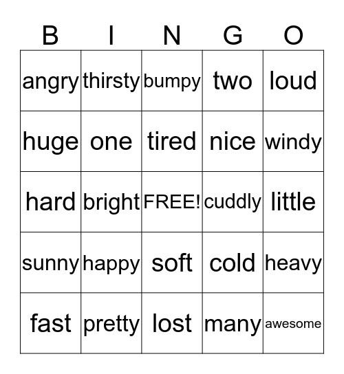 ADJECTIVES Bingo Card