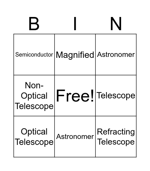 Telescope Bingo Card