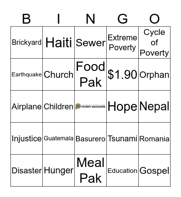 Poverty Encounter Bingo Card