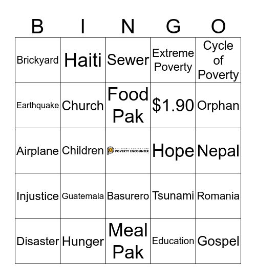 Poverty Encounter Bingo Card