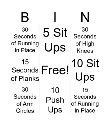 Fitness Bingo  Bingo Card