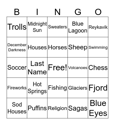 ALL ABOUT ICELAND Bingo Card