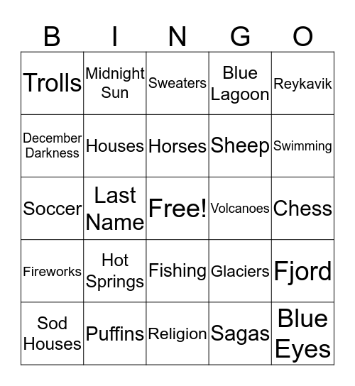 ALL ABOUT ICELAND Bingo Card