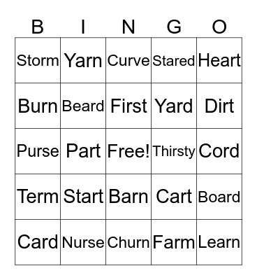 R in the Middle Bingo Card