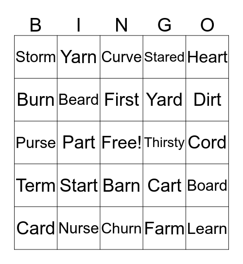 R in the Middle Bingo Card