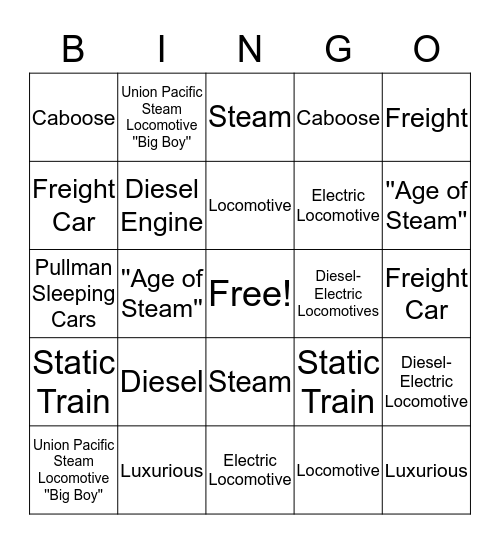 Train Bingo Card