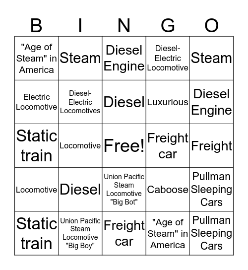 Train Bingo Card