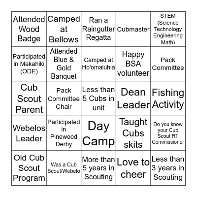 I'm a Happy Cub Scout Volunteer Bingo Card