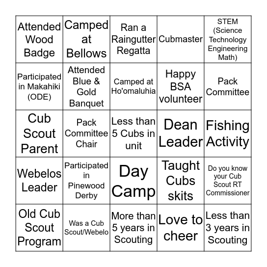 I'm a Happy Cub Scout Volunteer Bingo Card