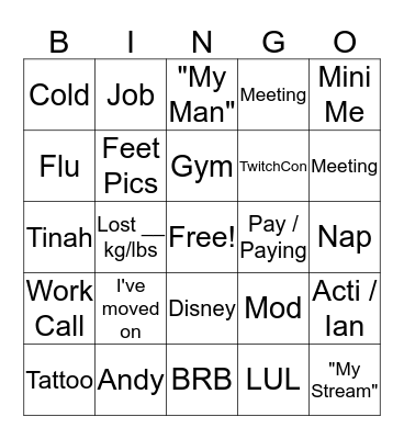 Leh'isms in Will's Stream Bingo Card