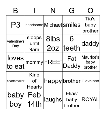 Cleveland's 1ST Birthday Bingo Card