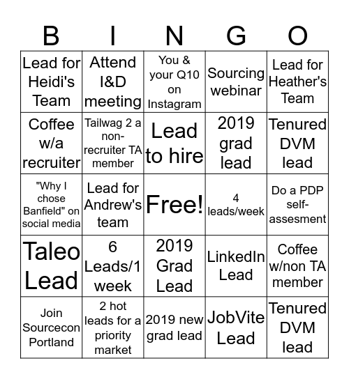 Sourcing Bingo Card