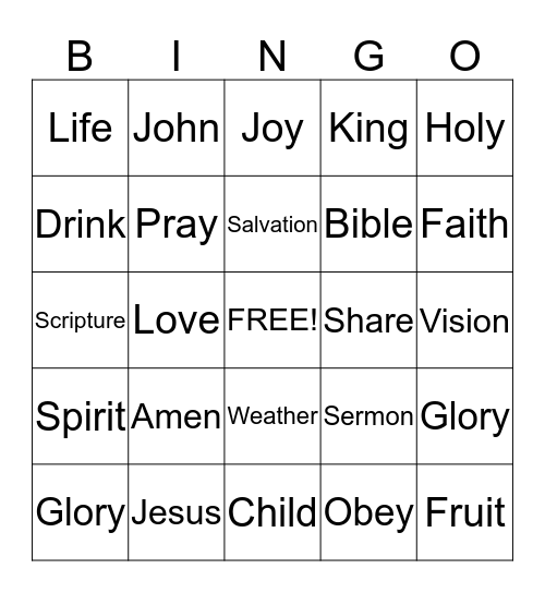 Church Bingo Card