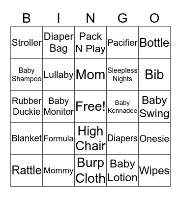 Kiara's Baby Shower Bingo Card