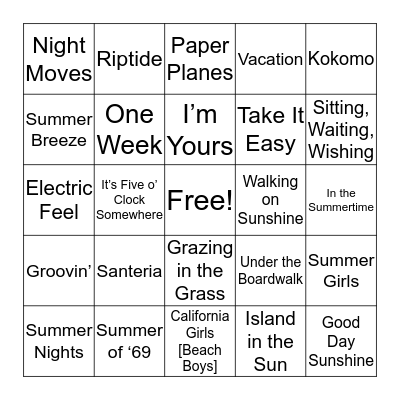 Feels Like Summer Bingo Card