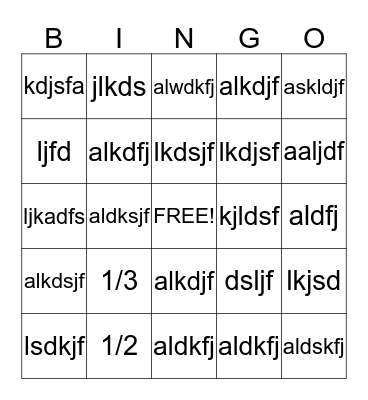 Fraction Bingo  Bingo Card