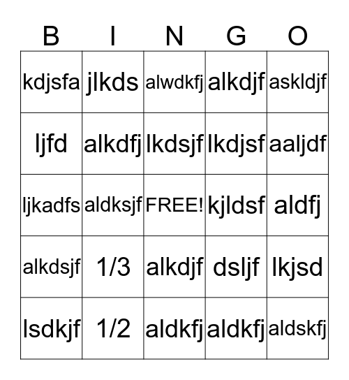 Fraction Bingo  Bingo Card