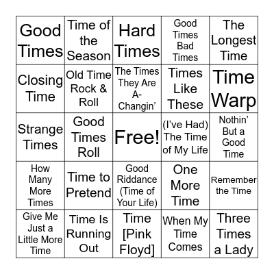 It's About Time Bingo Card