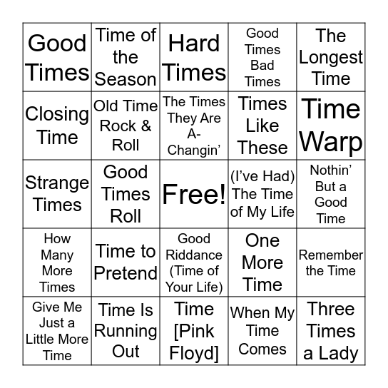 It's About Time Bingo Card
