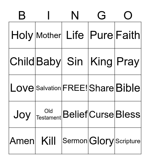 Church Bingo Card