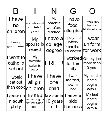 Getting To Know You Bingo Card