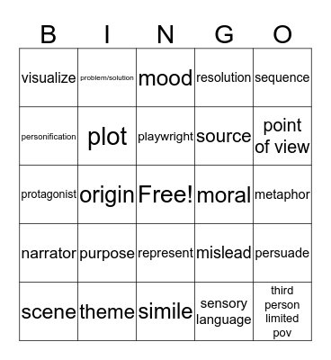 EOC English Bingo Card