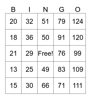 I WANT COOKIE 99 Bingo Card