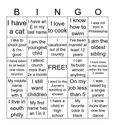 Getting To Know You Bingo Card