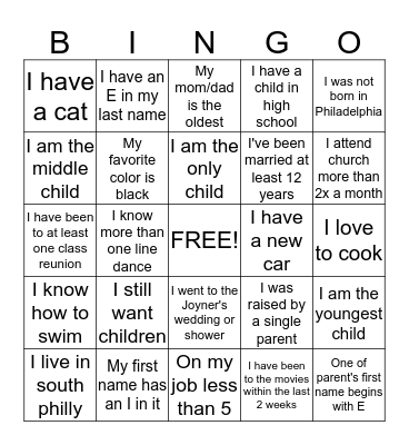 Getting To Know You Bingo Card
