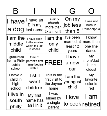 Getting To Know You Bingo Card