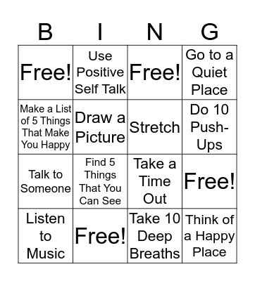 Coping Skills Bingo Card