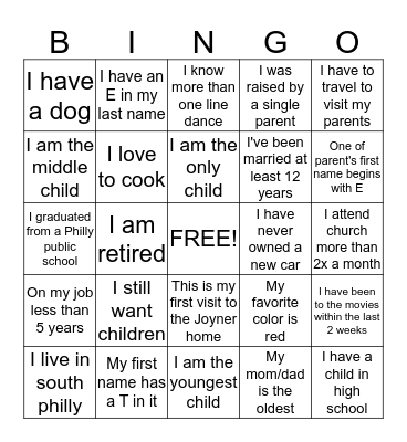 Getting To Know You Bingo Card