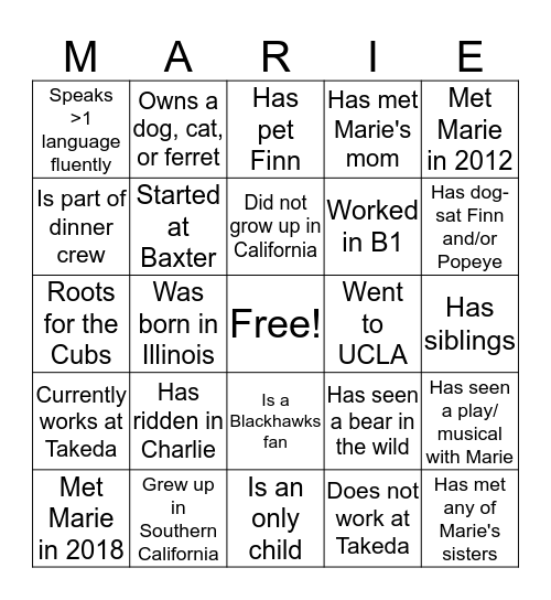 Find someone who... Bingo Card