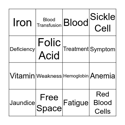 ANEMIA BINGO Card
